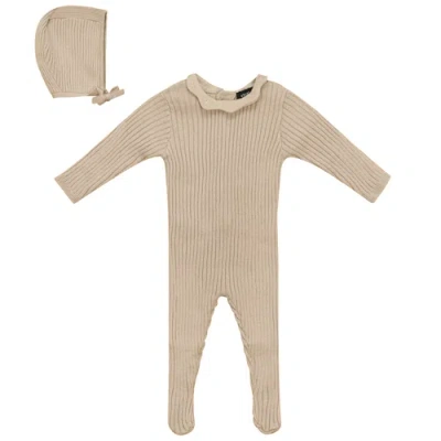 Space Grey Kids'  Ruffle Collar Knitted Long Sleeve Romper And Bonnet In Neutral
