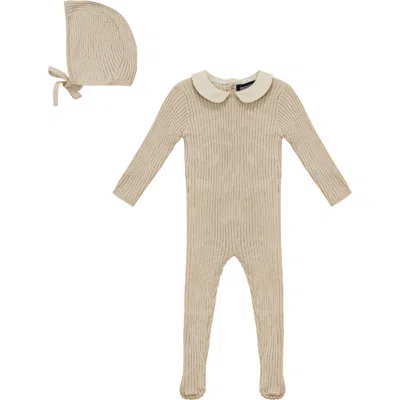 Space Grey Babies'  Ruffle Collar Knitted Romper And Bonnet In Neutral