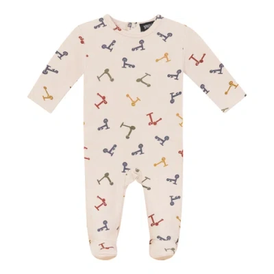 Space Grey Kids'  Scooter And Tulip Printed Cotton Romper In Neutral