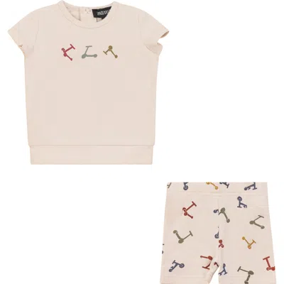 Space Grey Kids'  Scooter And Tulip Printed Shorts Set In Neutral