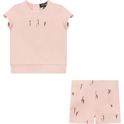Space Grey Kids'  Scooter And Tulip Printed Shorts Set In Pink