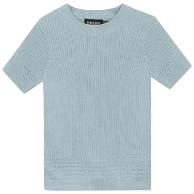 Space Grey Kids'  Short Sleeve Rib Knit Sweater In Blue