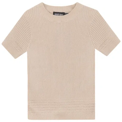 Space Grey Kids'  Short Sleeve Rib Knit Sweater In Neutral