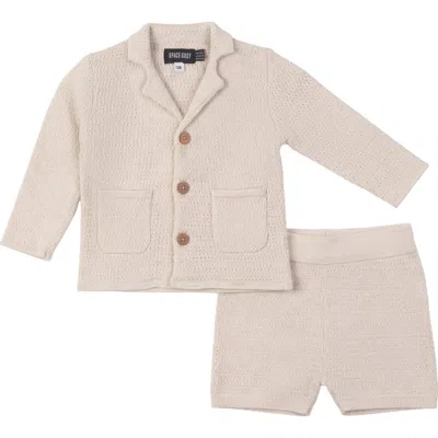 Space Grey Kids'  Textured Knit Blazer And Shorts Set In Neutral