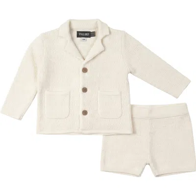 Space Grey Kids'  Textured Knit Blazer And Shorts Set In White