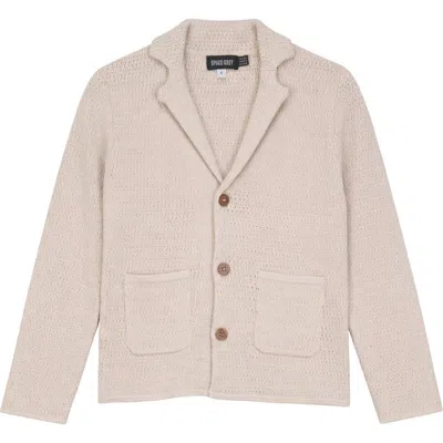 Space Grey Kids'  Textured Knit Blazer With Wooden Buttons In Blue