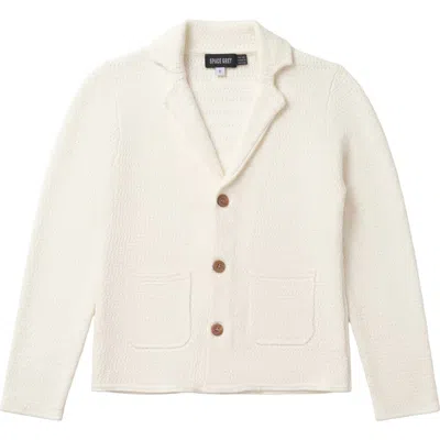 Space Grey Kids'  Textured Knit Blazer With Wooden Buttons In White