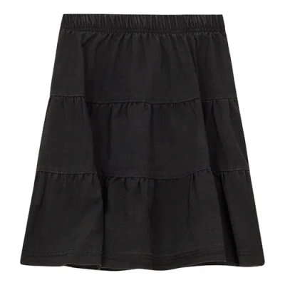 Space Grey Kids'  Tiered Denim Short Skirt With Covered Elastic Waistband In Black