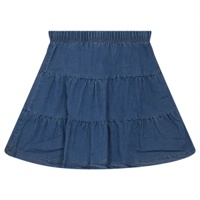 Space Grey Kids'  Tiered Denim Short Skirt With Covered Elastic Waistband In Blue