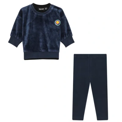 Space Grey Kids'  Velour 2 Piece Long Sleeve Top And Leggings Set In Blue