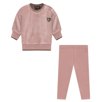 Space Grey Kids'  Velour 2 Piece Long Sleeve Top And Leggings Set In Pink
