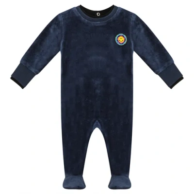 Space Grey Kids'  Velour Smiley And Heart Applique Romper In Blue