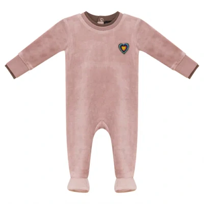 Space Grey Kids'  Velour Smiley And Heart Applique Romper In Pink