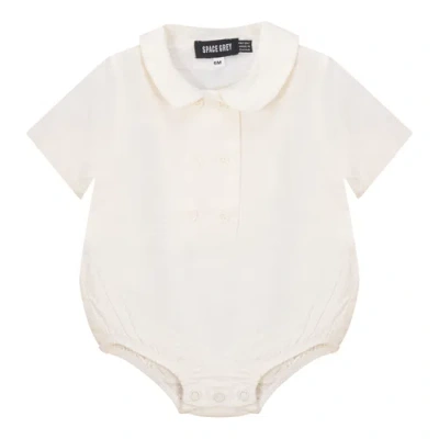 Space Grey Babies'  Woven Buttoned Romper In Neutral