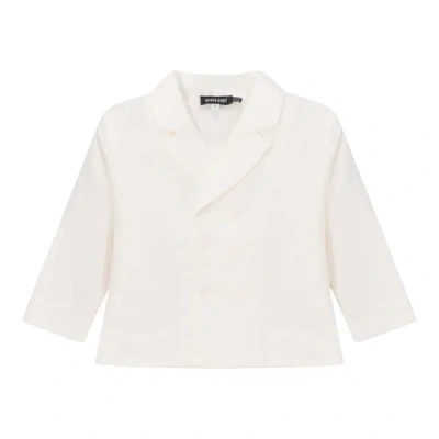 Space Grey Kids'  Woven Double Breasted Long Sleeve Blazer In White