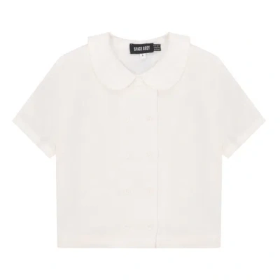 Space Grey Kids'  Woven Double Breasted Short Sleeve Shirt In White