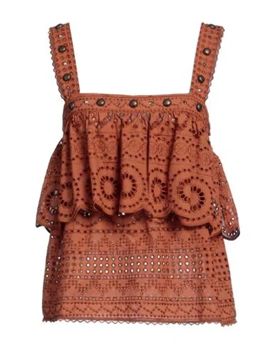 Space Simona Corsellini Woman Top Brown Size 6 Polyester, Cotton
