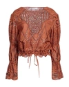 Space Simona Corsellini Woman Top Tan Size 4 Polyester, Cotton In Brown