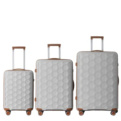 Spacium 3-piece Luggage Set Travel Lightweight Suitcases With Rolling Wheels, Tsa Lock & Moulded Corner, Car In Gray