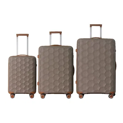 Spacium 3-piece Luggage Set Travel Lightweight Suitcases With Rolling Wheels, Tsa Lock & Moulded Corner, Car In Brown