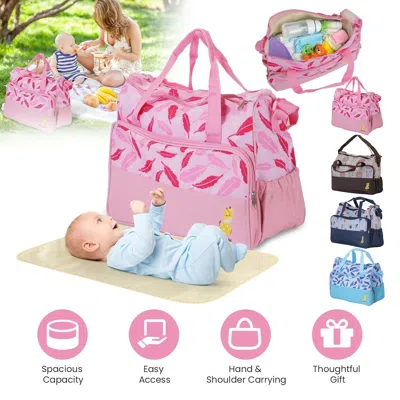 Spacium 5pcs Baby Nappy Diaper Bags Set Mummy Diaper Handbags With Diaper Pad Food Bag Bottle Bag Travel Tot In Pink