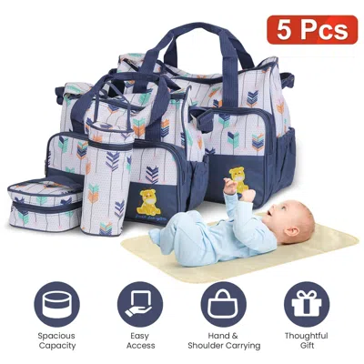 Spacium 5pcs Baby Nappy Diaper Bags Set Mummy Diaper Handbags With Diaper Pad Food Bag Bottle Bag Travel Tot