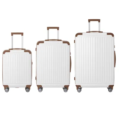 Spacium Brown 3-piece Premium Abs Luggage Set-20", 24", And 28" Suitcases With Multi-position Handle, Silent In White