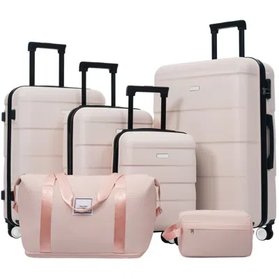 Spacium Hardshell Luggage Sets 6 Piece With 2 Bags,carry On Suitcase With Handle Password Lock Double Spinne In Neutral