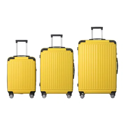 Spacium Lemon Yellow 3-piece Premium Abs Luggage Set-20", 24", And 28" Suitcases With Multi-position Handle,