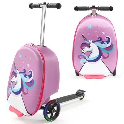 Spacium Ride-on Luggage, 20 L Capacity, 20 Inches Kids Scooter Suitcase With Flash Pu Wheels, Adjustable Han In Pink