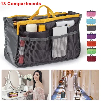 Spacium Women Lady Travel Insert Handbag Organiser Makeup Bags Toiletry Purse Liner W/hand Strap In Black