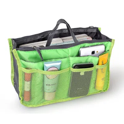 Spacium Women Lady Travel Insert Handbag Organiser Makeup Bags Toiletry Purse Liner W/hand Strap In Green