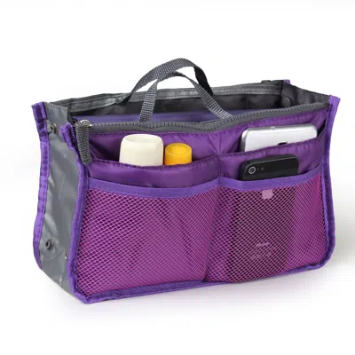 Spacium Women Lady Travel Insert Handbag Organiser Makeup Bags Toiletry Purse Liner W/hand Strap In Purple