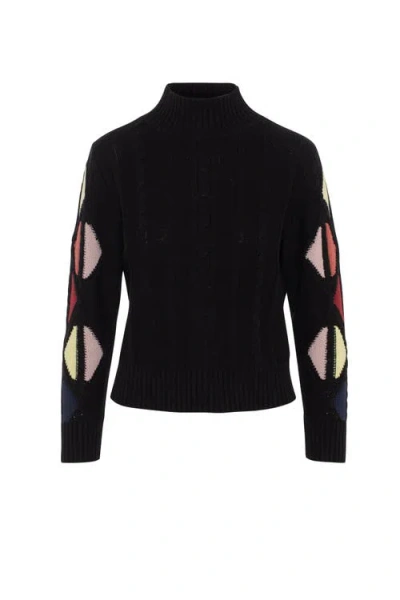 Spades Color Blocked Cable Knit Mock Neck Sweater In Black