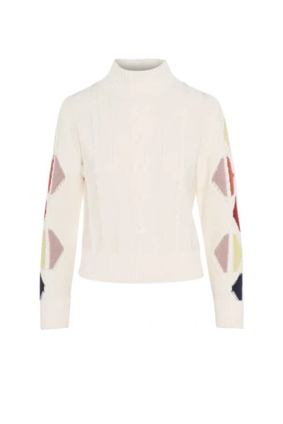 Spades Color Blocked Cable Knit Mock Neck Sweater In White