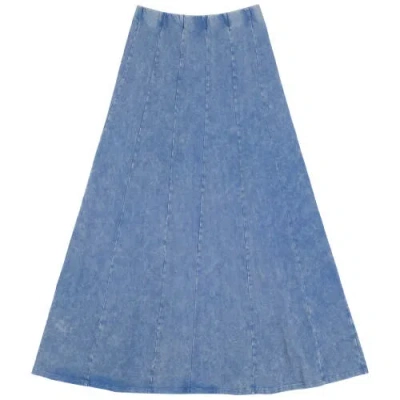 Spades Mineral Wash Panel Covered Elastic Waistband Panel Construction Maxi Skirt In Blue