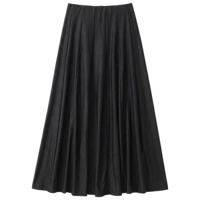 Spades Panel Elastic Waist Maxi Denim Skirt In Black