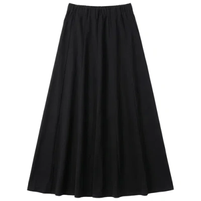 Spades Panel Elastic Waist Maxi Denim Skirt In Black
