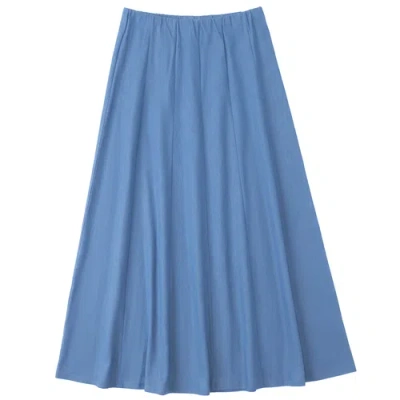 Spades Panel Elastic Waist Maxi Denim Skirt In Blue