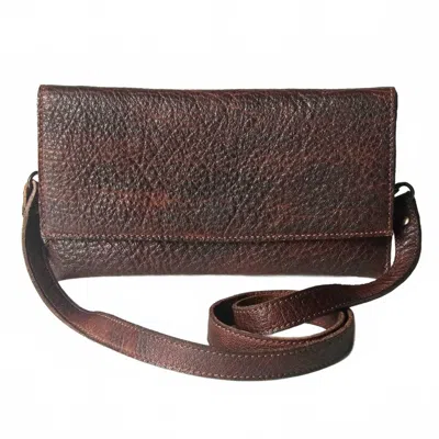 Spaghetti Western Women's Leather Crossbody Wallet In Dark Chocolate In Brown