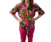 Spanner Front Tie Blouse In Tropical Print In Multi
