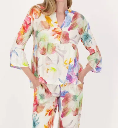 Spanner Linen Ruffle Blouse In Wild Flowers In Multi