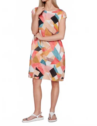 Spanner Linen Shift Dress In Geo Print In Multi