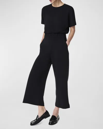 Spanx Airessentials Cropped Wide-leg Jumpsuit In Very Black
