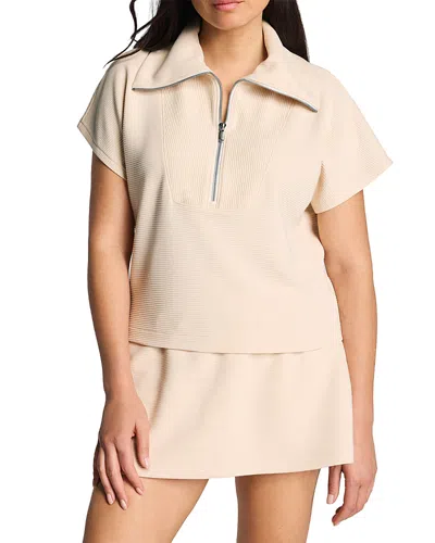 Spanx Airessentials French Rib Short Sleeve Half Zip Top In Neutral
