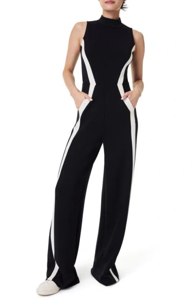 Spanx Airessentials Stripe Jumpsuit In Very Black