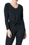 Spanx Better Base Long Sleeve Tie Back Top In Very Black