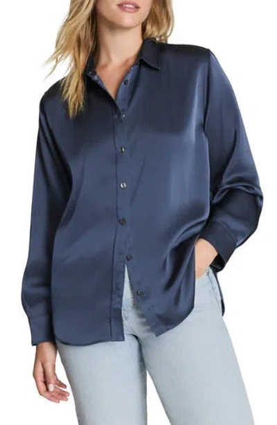 Spanx ® Better Than Silk Button-down Shirt In Blue