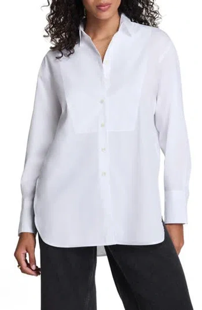 Spanx ® Bibbed Tuxedo Cotton Poplin Button-up Shirt In White