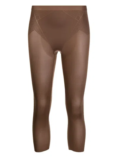 Spanx Capri Mid-rise Stretch Leggings In Brown
